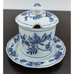 Vintage Blue Danube Blue Onion Jelly Jam Jar with Under Plate Older Banner Mark